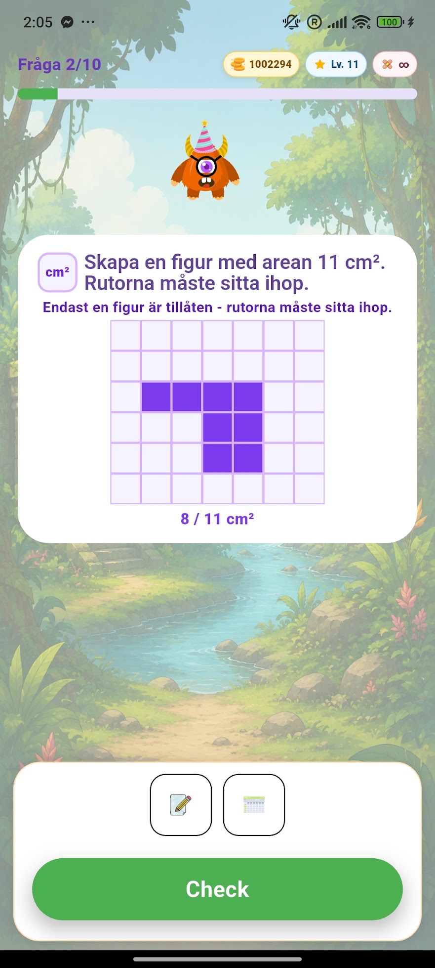 MathPop exercise where a child builds a shape on a grid