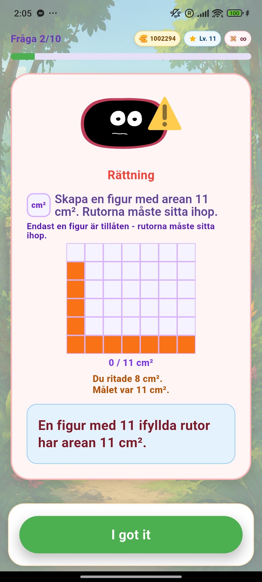 MathPop feedback screen explaining an exercise after an answer